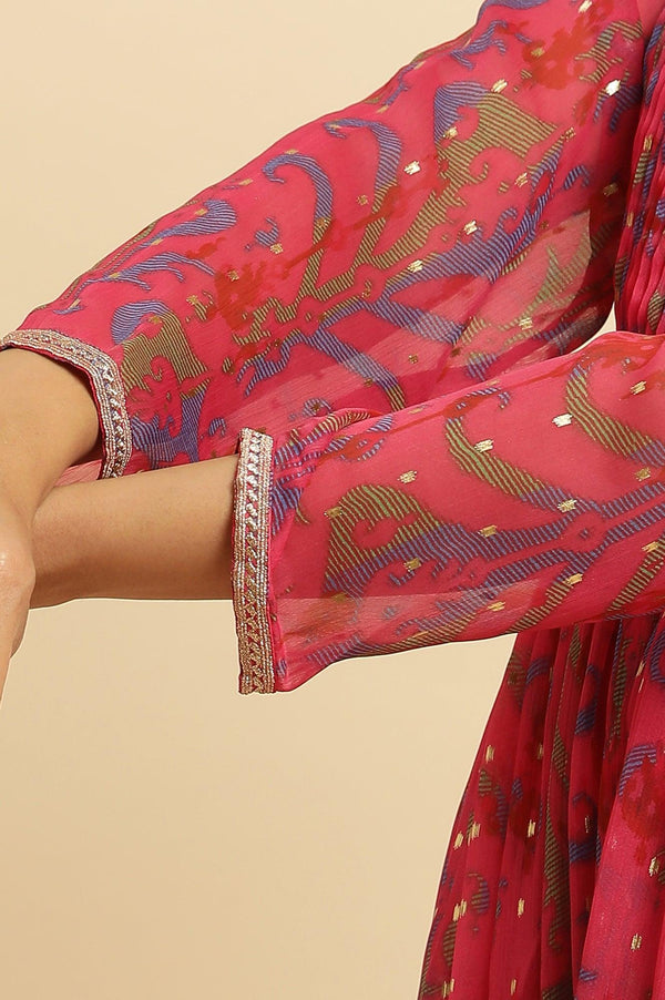 Pink Ikkat Printed Embellished Dress