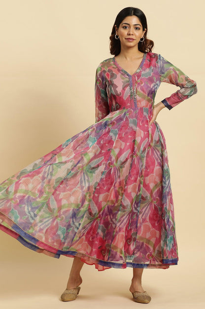 Multi-Coloured Printed Flared Long Kota Kurta - wforwoman