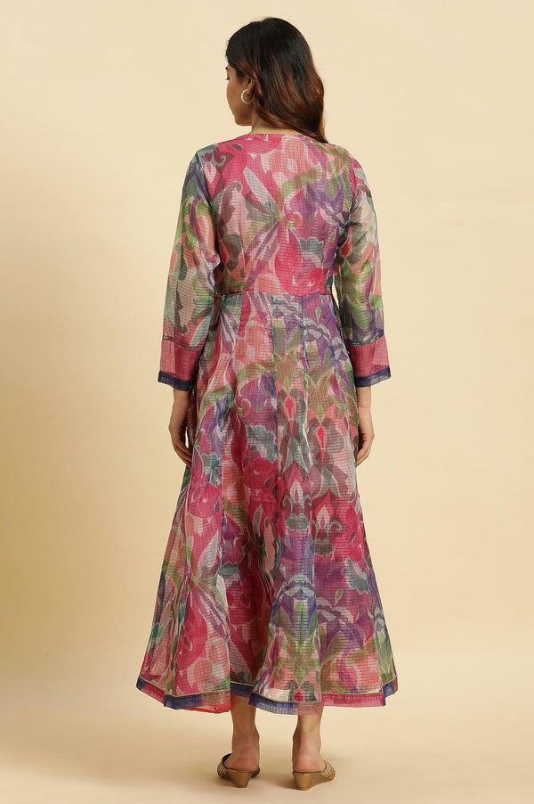 Multi‑Coloured Printed Flared Long Kota Cotton Kurta