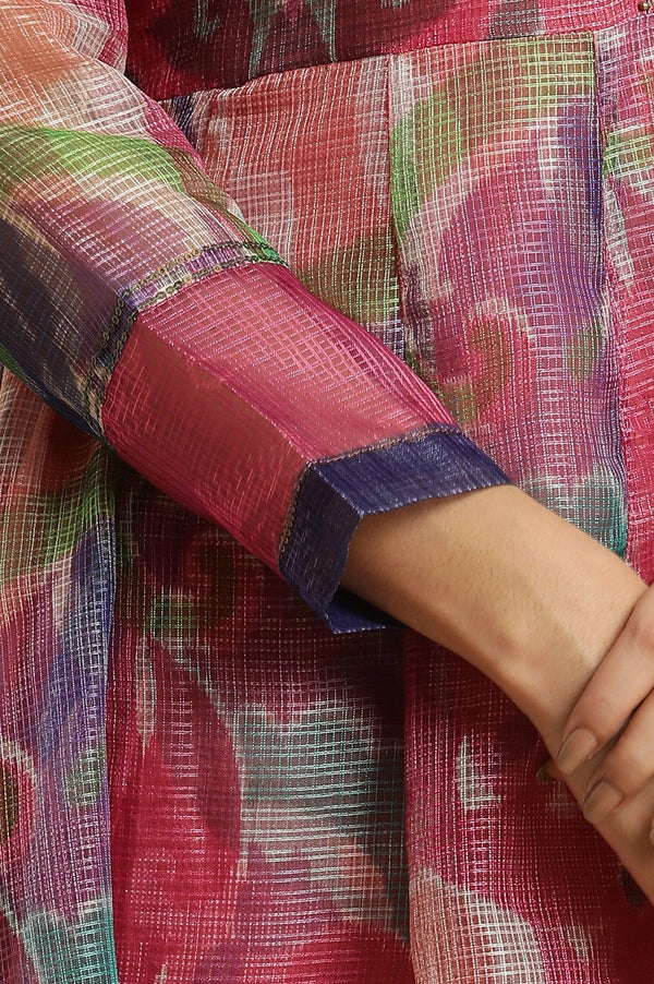 Multi‑Coloured Printed Flared Long Kota Cotton Kurta