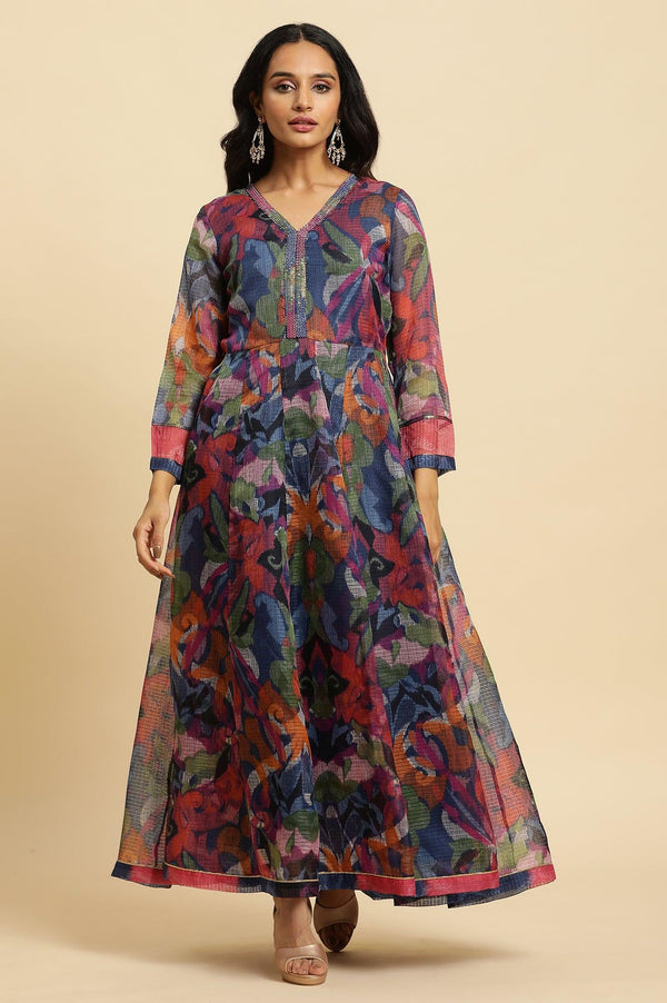 Multi-Coloured Layered Kota Ikat Printed Dress
