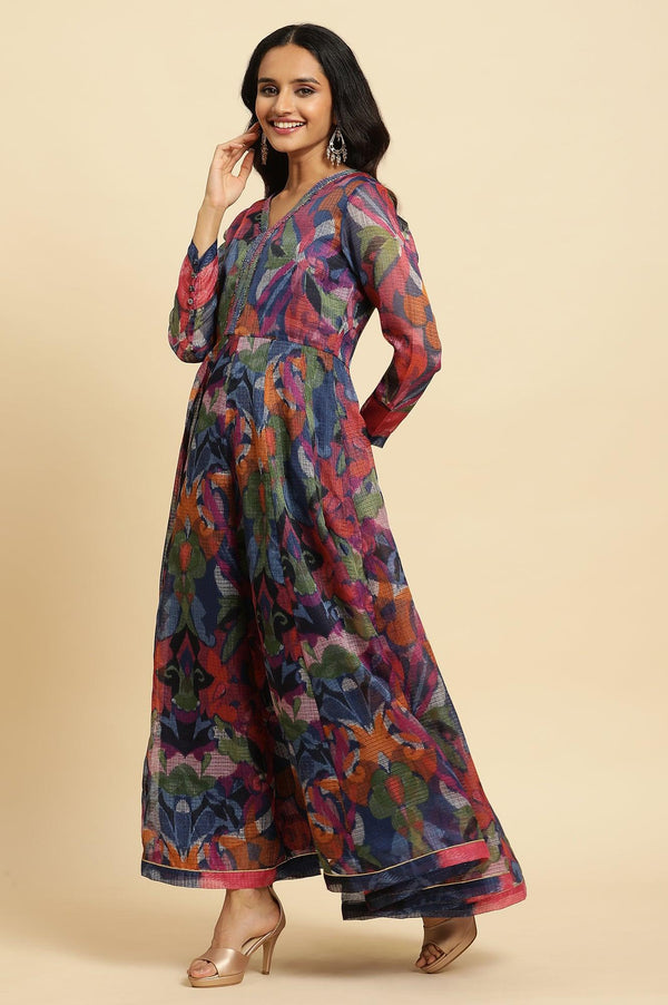 Multi-Coloured Layered Kota Ikat Printed Dress