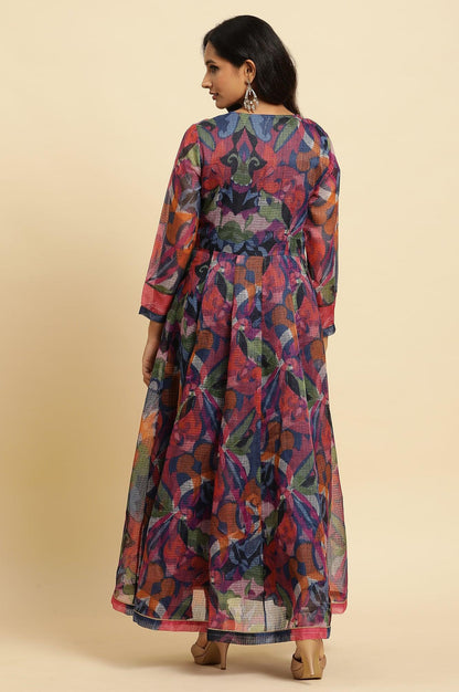 Multi-Coloured Layered Kota Ikat Printed Dress - wforwoman