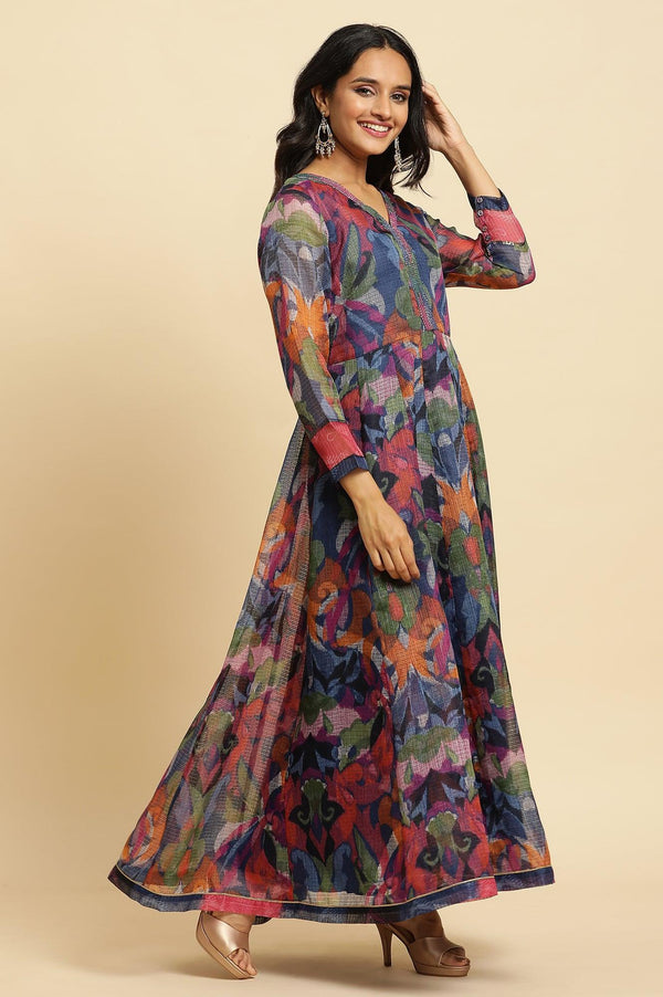 Multi-Coloured Layered Kota Ikat Printed Dress