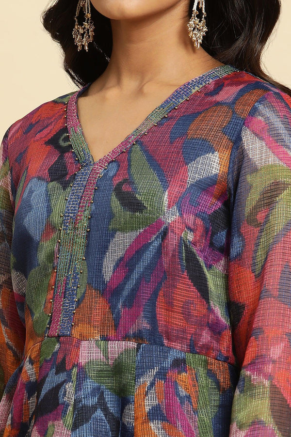 Multi-Coloured Layered Kota Ikat Printed Dress