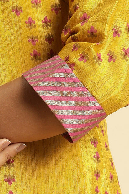 Yellow Geometric Printed A-Line Kurta - wforwoman