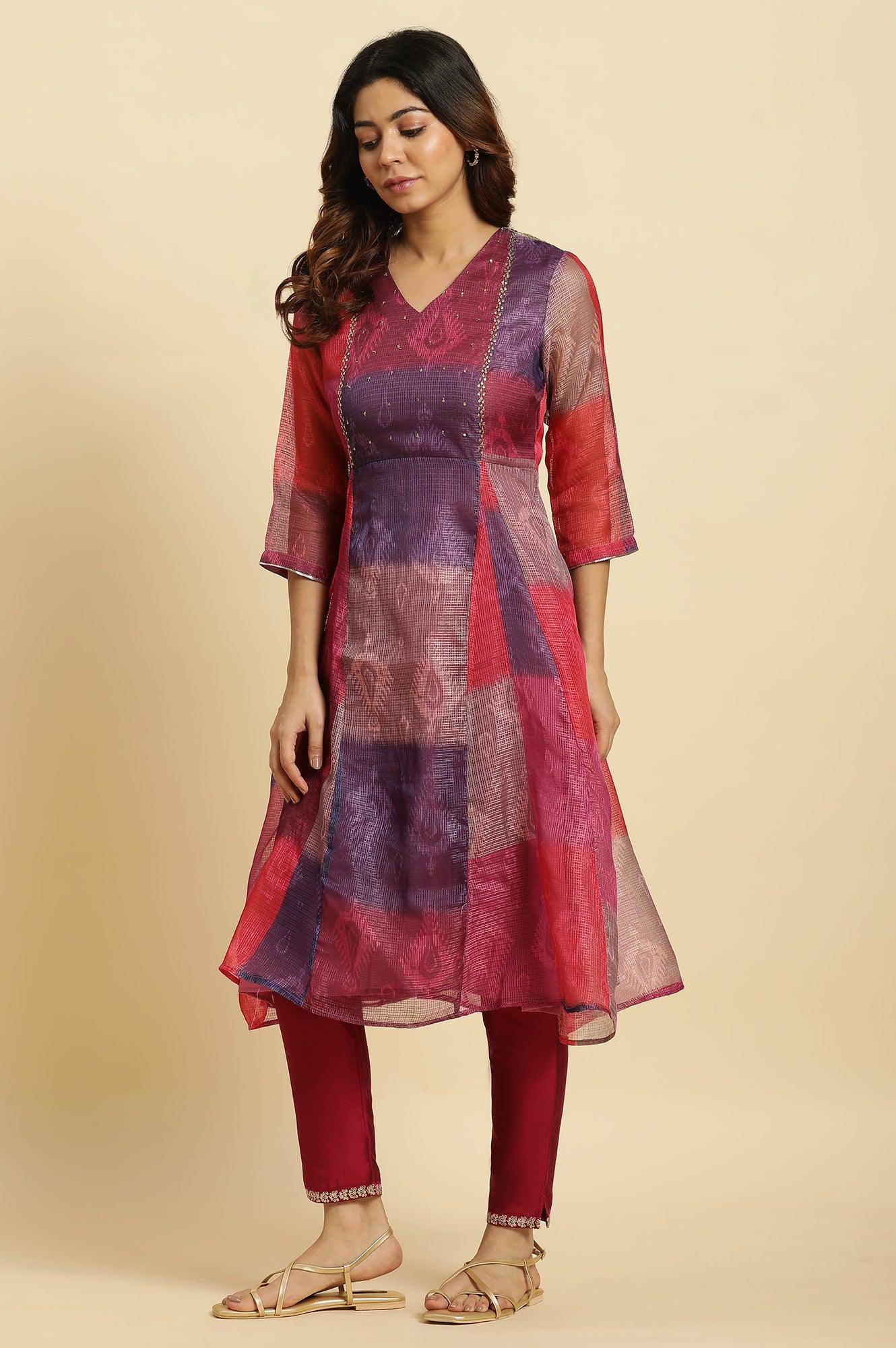 Multi-Coloured Ikkat Printed Kota Kurta - wforwoman
