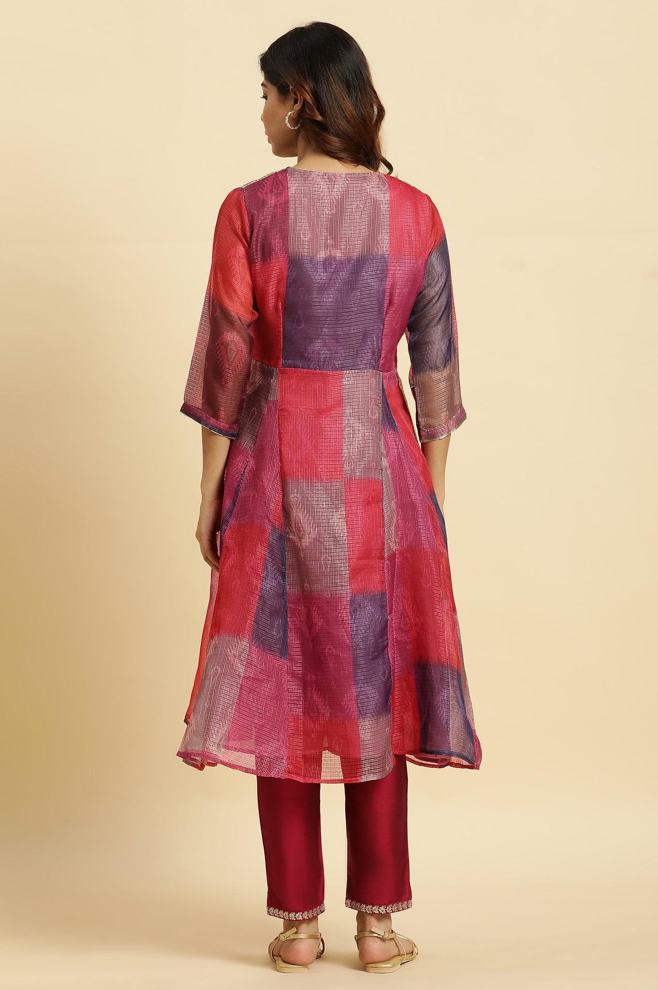 Multi-Coloured Ikkat Printed Kota Kurta - wforwoman