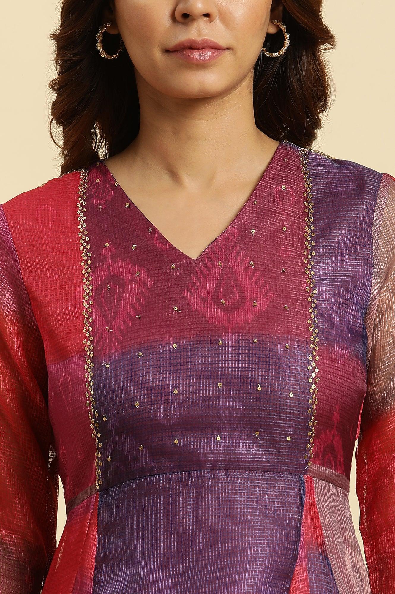 Multi-Coloured Ikkat Printed Kota Kurta - wforwoman