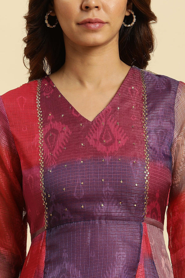 Multi-Coloured Ikkat Printed Kota Kurta