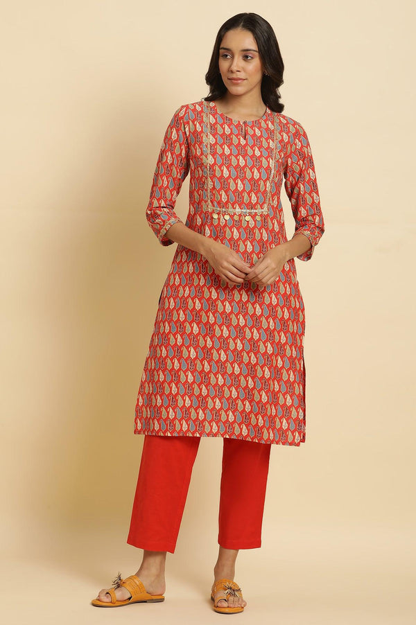 Orange Chunki Dori Embroidered Straight Kurta