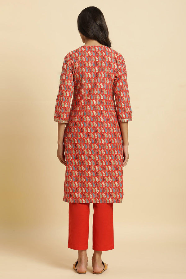 Orange Chunki Dori Embroidered Straight Kurta