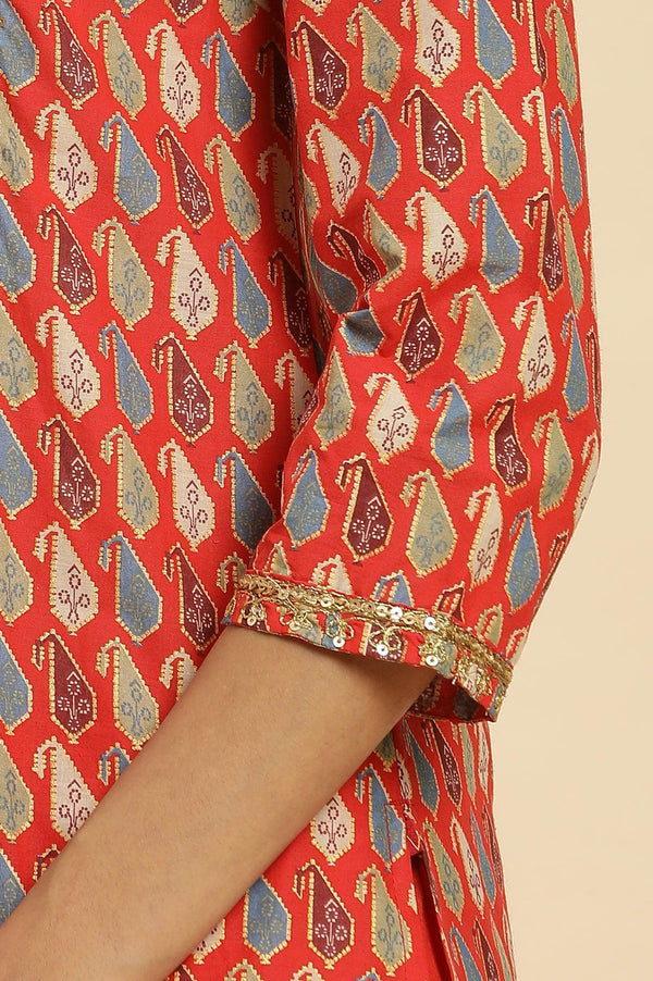 Orange Chunki Dori Embroidered Straight Kurta