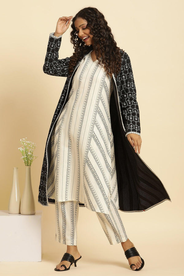 Black Reversible Front Open Jacket In White Print