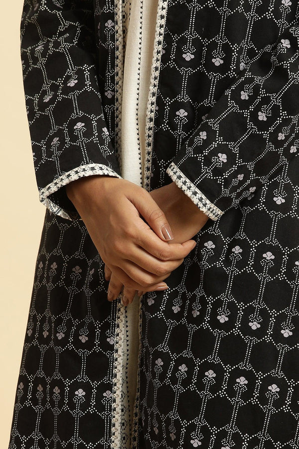 Black Reversible Front Open Jacket In White Print