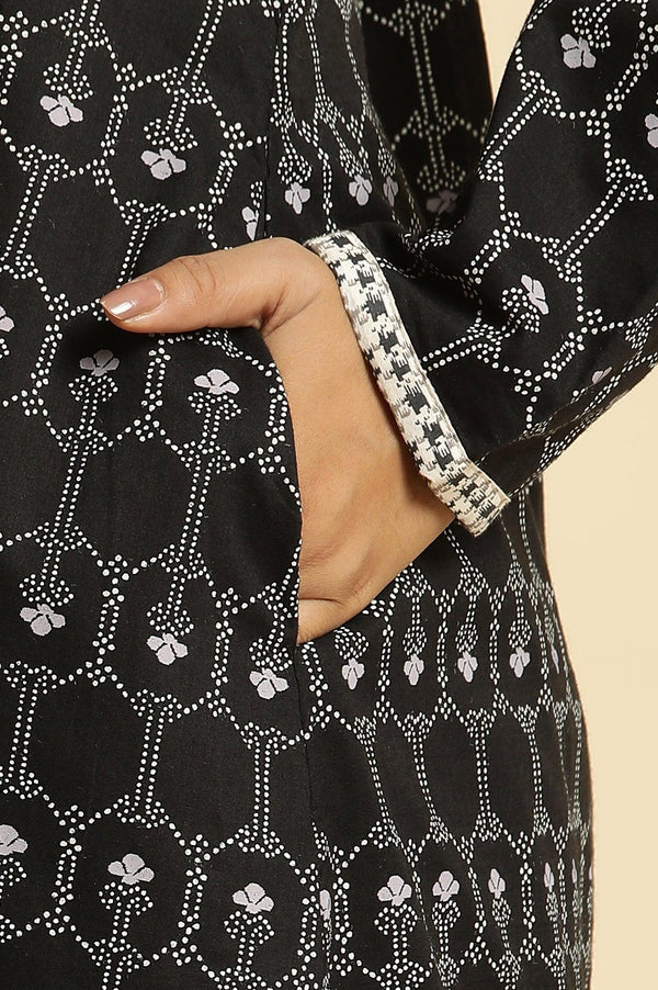 Black Reversible Front Open Jacket In White Print