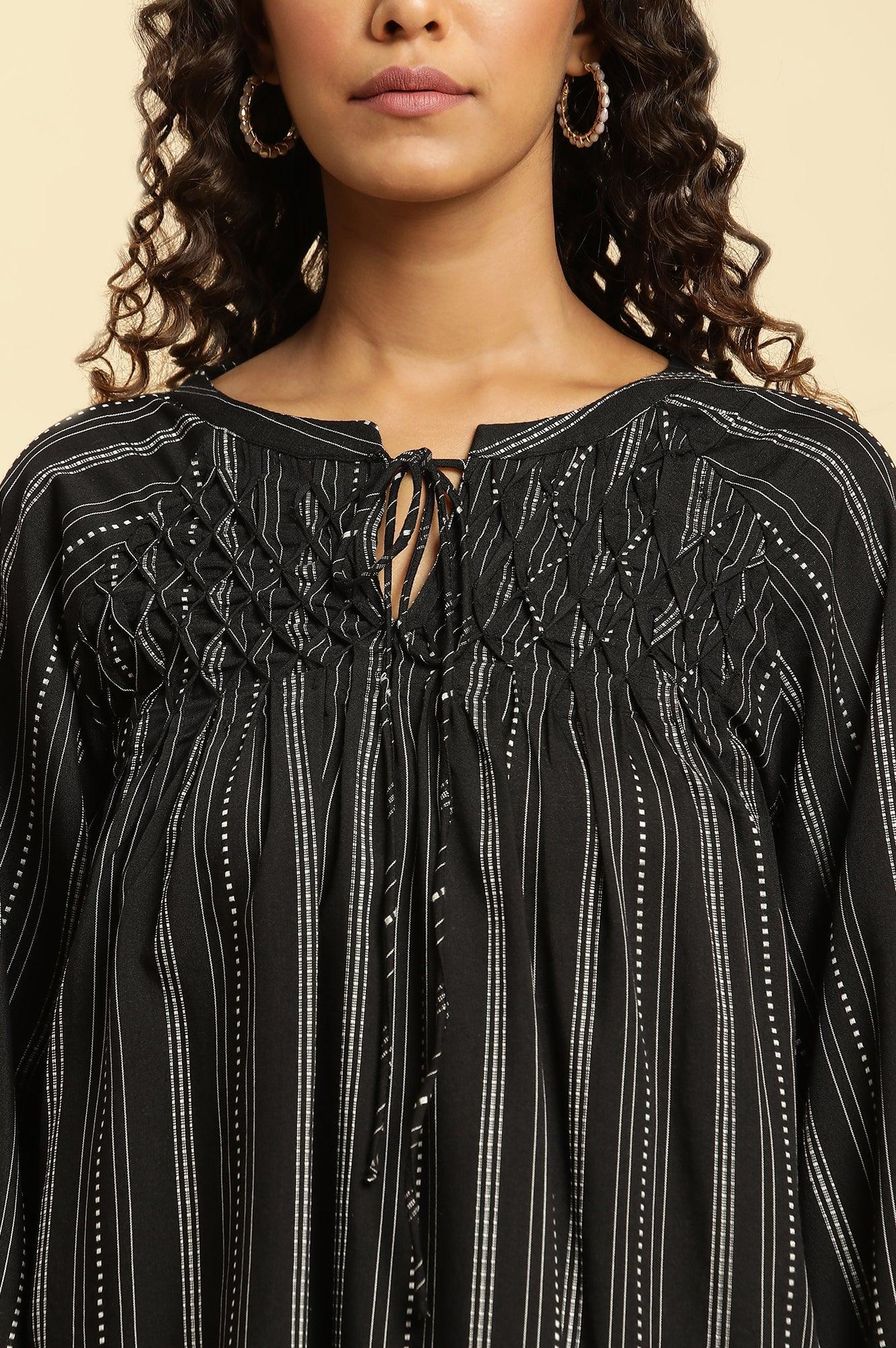 Black Smocked Stripe Western Top - wforwoman