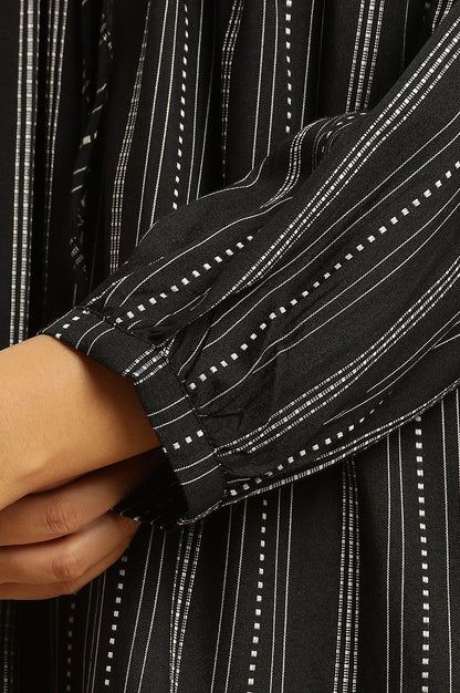 Black Smocked Stripe Western Top - wforwoman