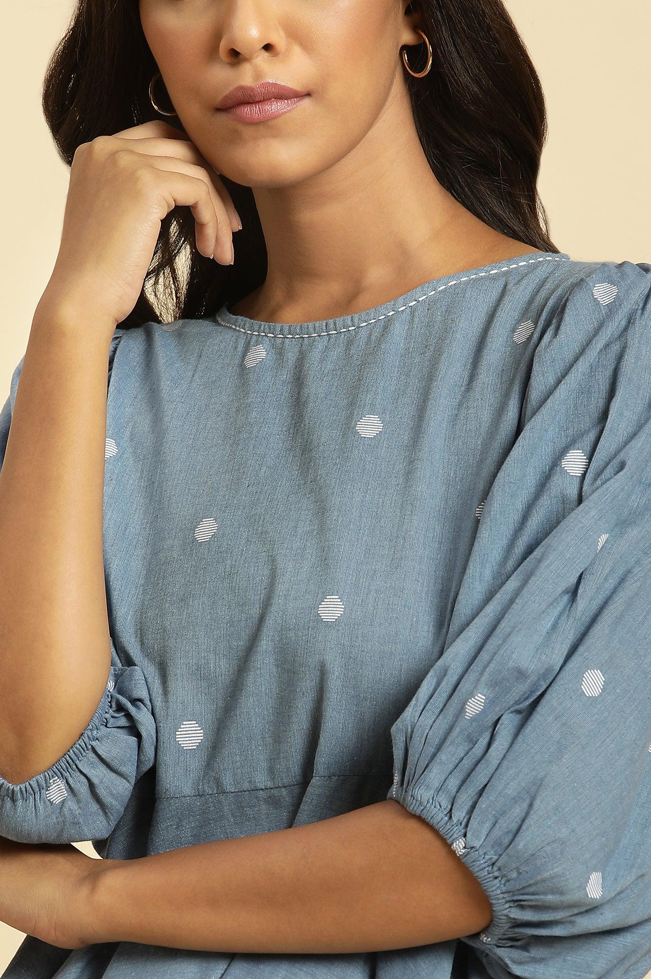 Buy Blue Cotton Polka‑Dot Peplum Top for Women Online for Woman