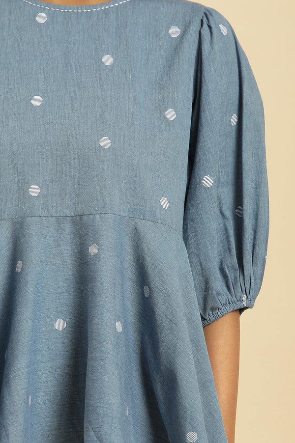 Blue Cotton Polka‑Dot Peplum Top for Women