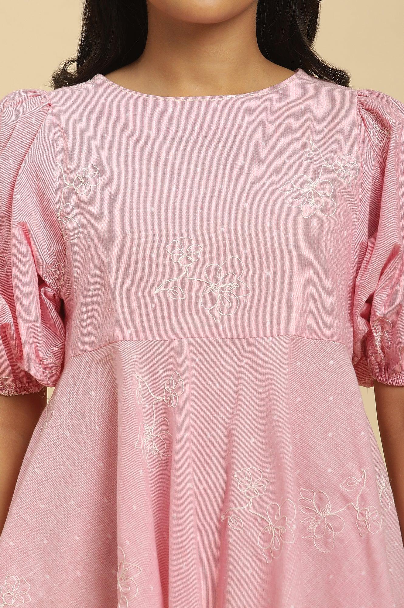 Pink Embroidered Western Peplum Top - wforwoman