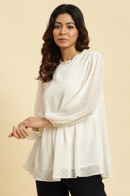White Socking Chiffon Swiss Dot Western Top - wforwoman