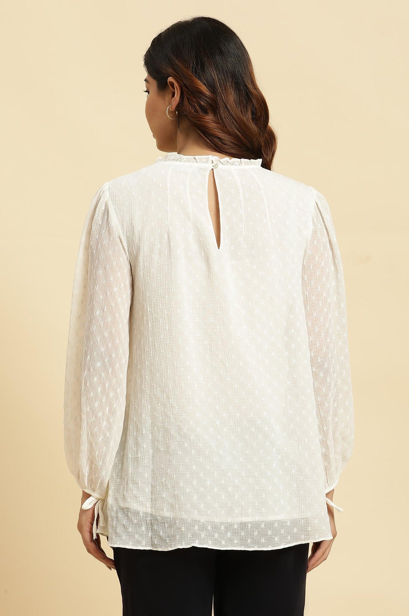Buy White Socking Chiffon Swiss Dot Western Top Online for Woman