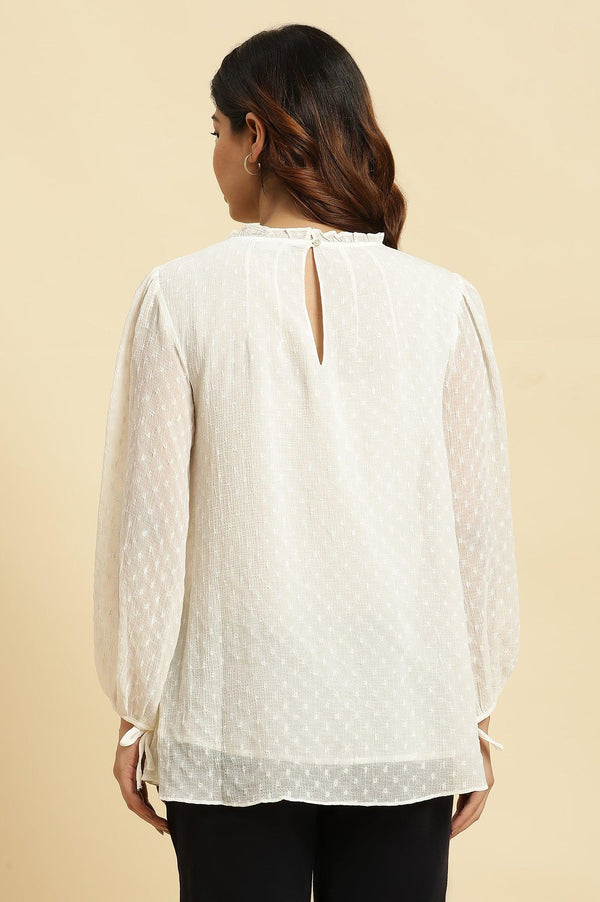 White Socking Chiffon Swiss Dot Western Top