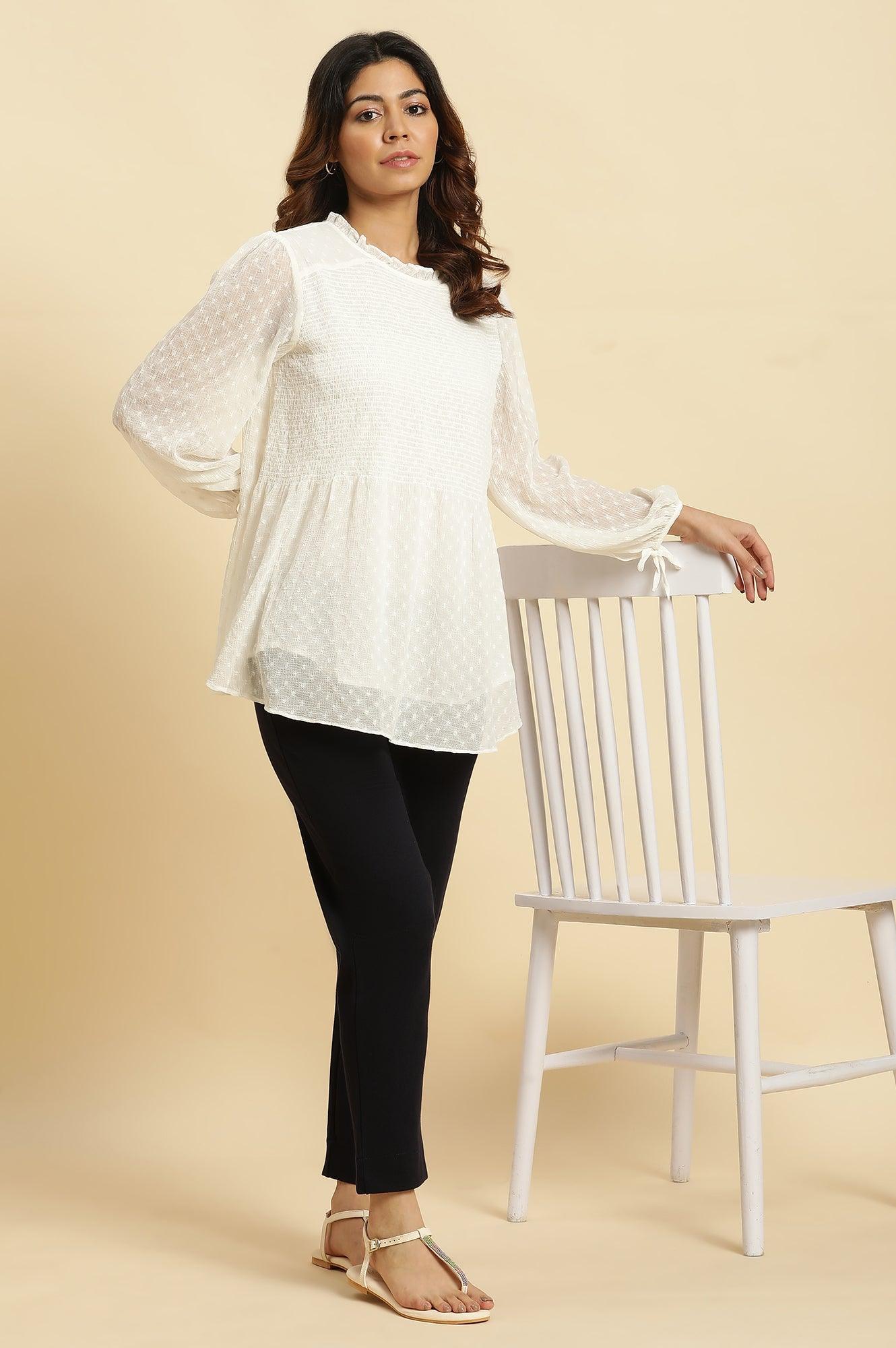 White Socking Chiffon Swiss Dot Western Top - wforwoman