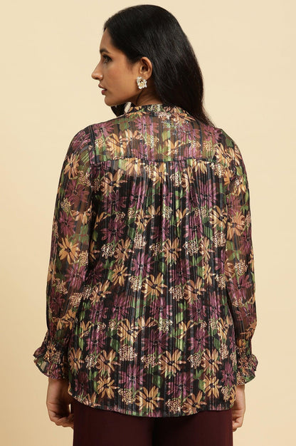 Purple Floral Printed Chiffon Lurex Top - wforwoman