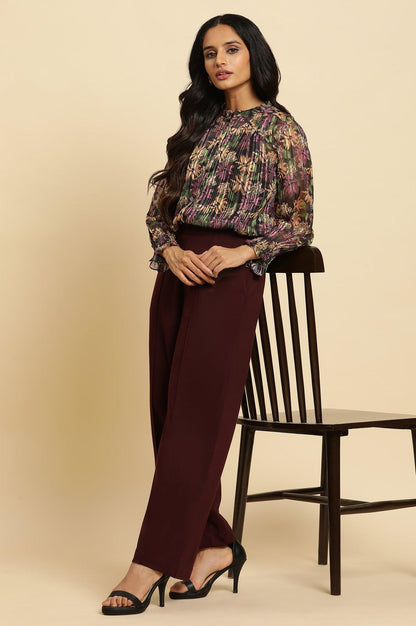 Purple Floral Printed Chiffon Lurex Top - wforwoman