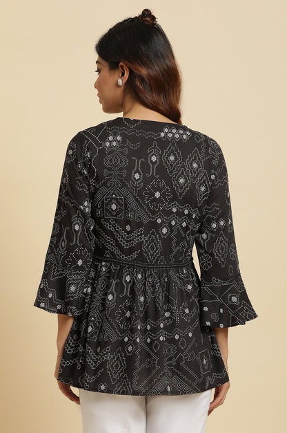 Black A-Line Peplum Printed Top - wforwoman