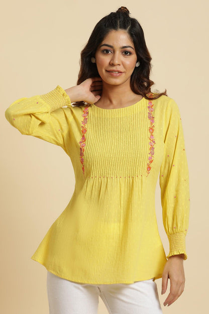 Yellow Embroidered Pintuck Top - wforwoman