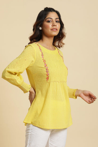 Yellow Embroidered Pintuck Top - wforwoman