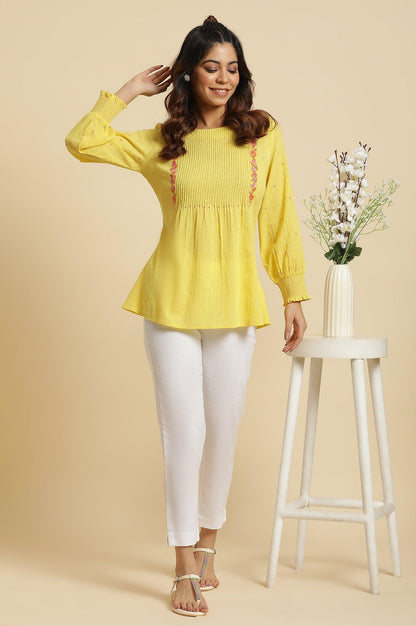 Yellow Embroidered Pintuck Top - wforwoman