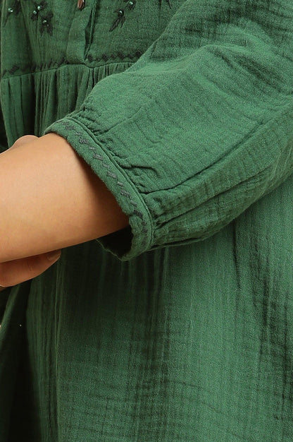 Dark Green Embroidered Western Top - wforwoman