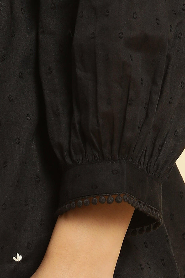 Black Floral Embroidered Western Straight Top