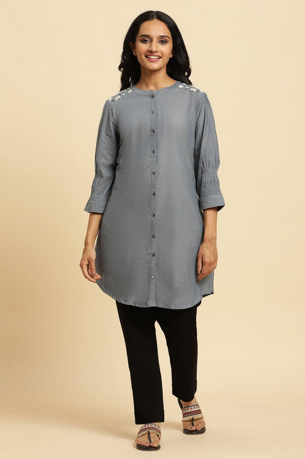 Blue Shoulder Embroidered Tunic