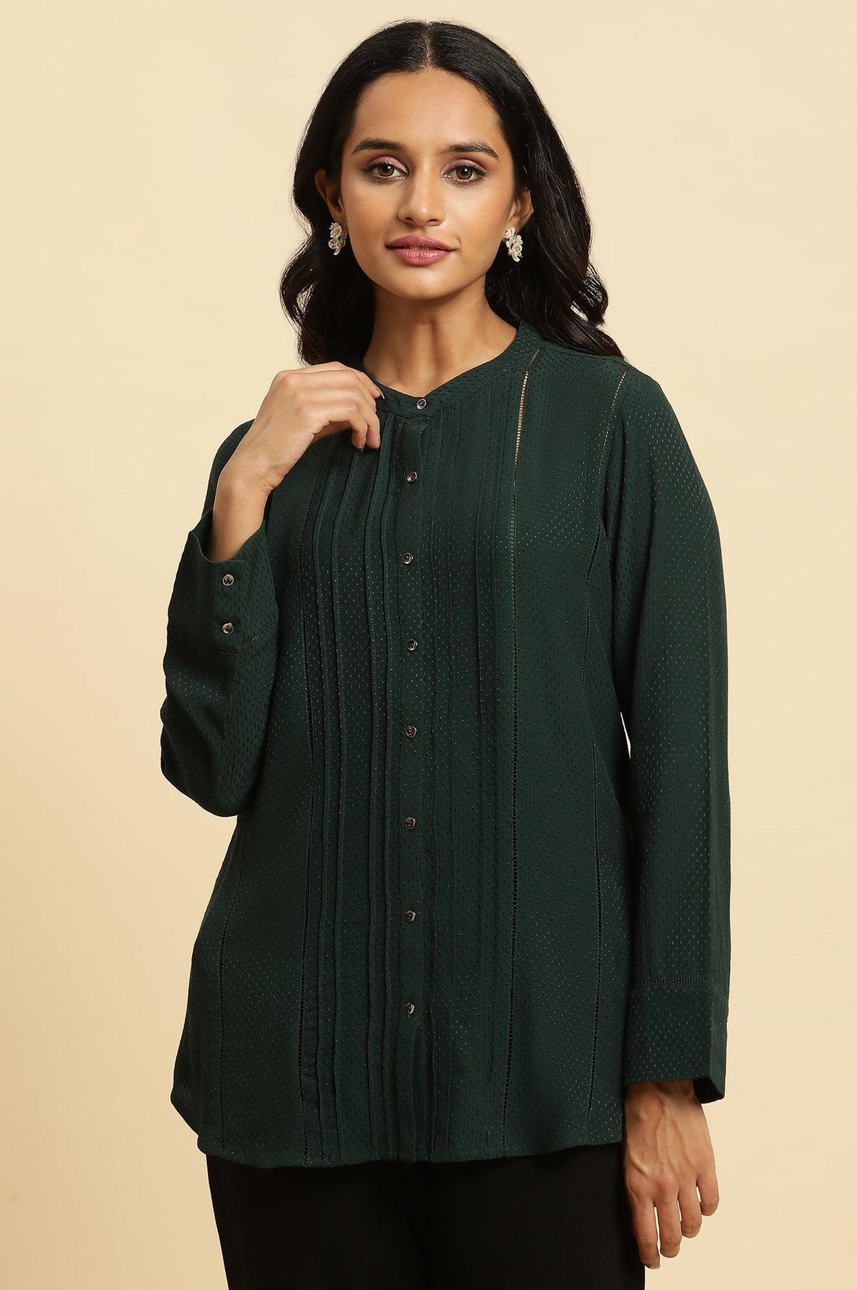 Dark Green Button Down Shirt - XS
