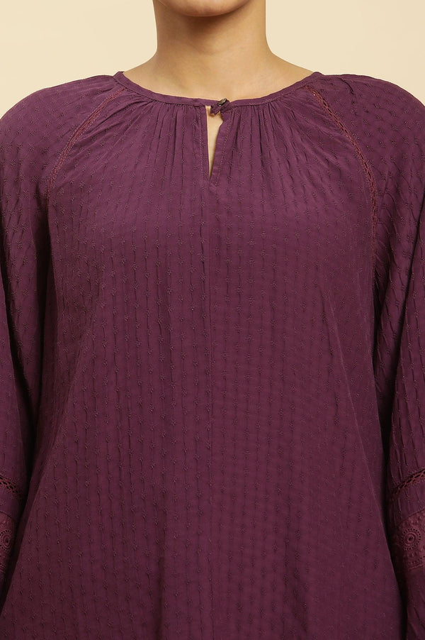 Purple Swiss Dot Gathered Sleeves Western Top
