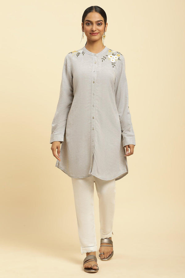 Ecru Check And Embroidered Tunic