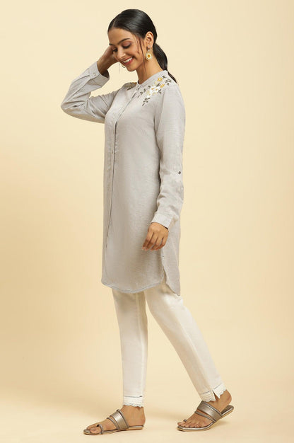 Ecru Check And Embroidered Tunic - wforwoman