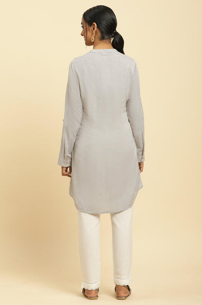 Ecru Check And Embroidered Tunic - wforwoman