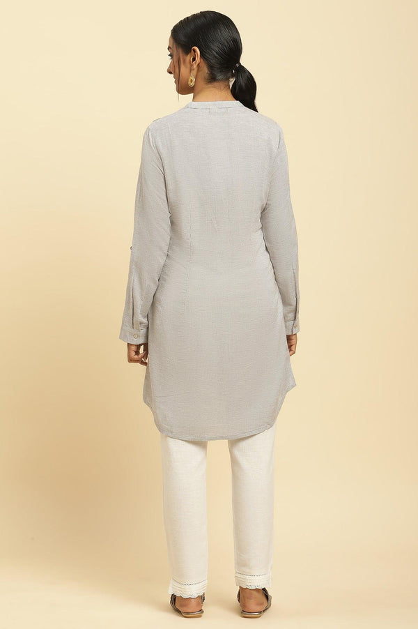 Ecru Check And Embroidered Tunic