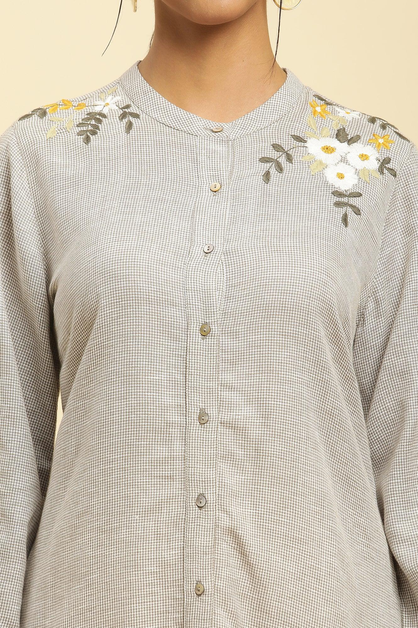 Ecru Check And Embroidered Tunic - wforwoman