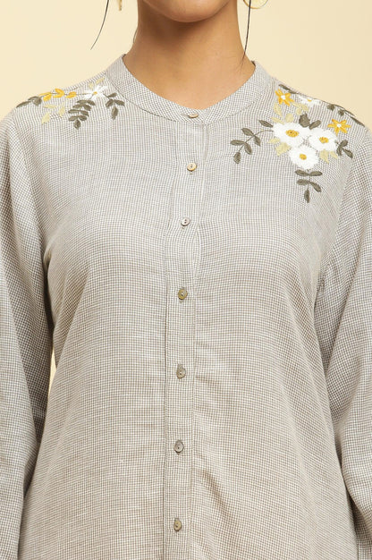 Ecru Check And Embroidered Tunic - wforwoman