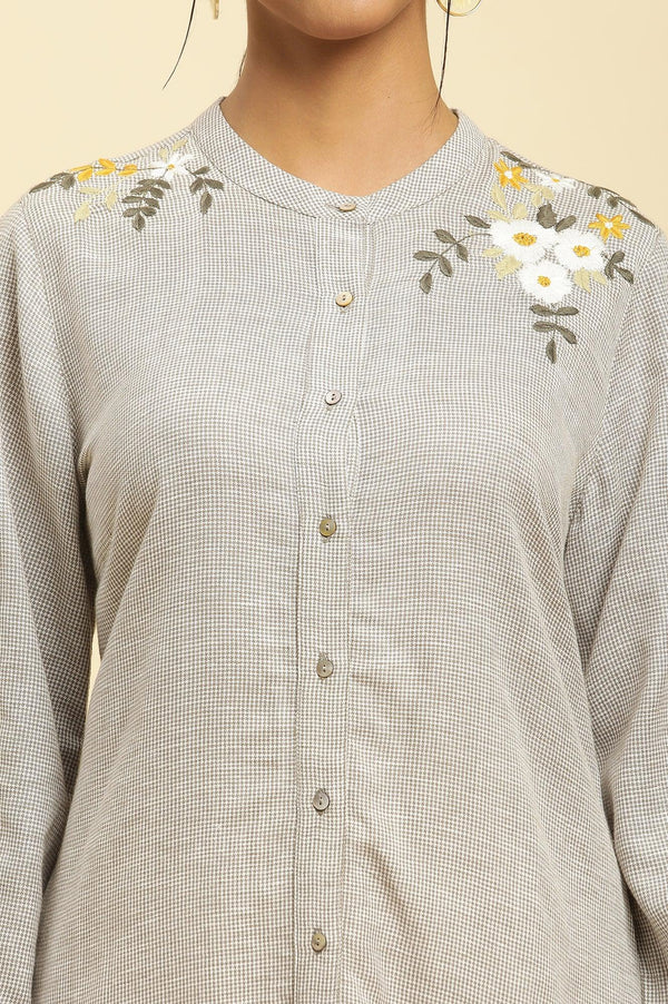 Ecru Check And Embroidered Tunic