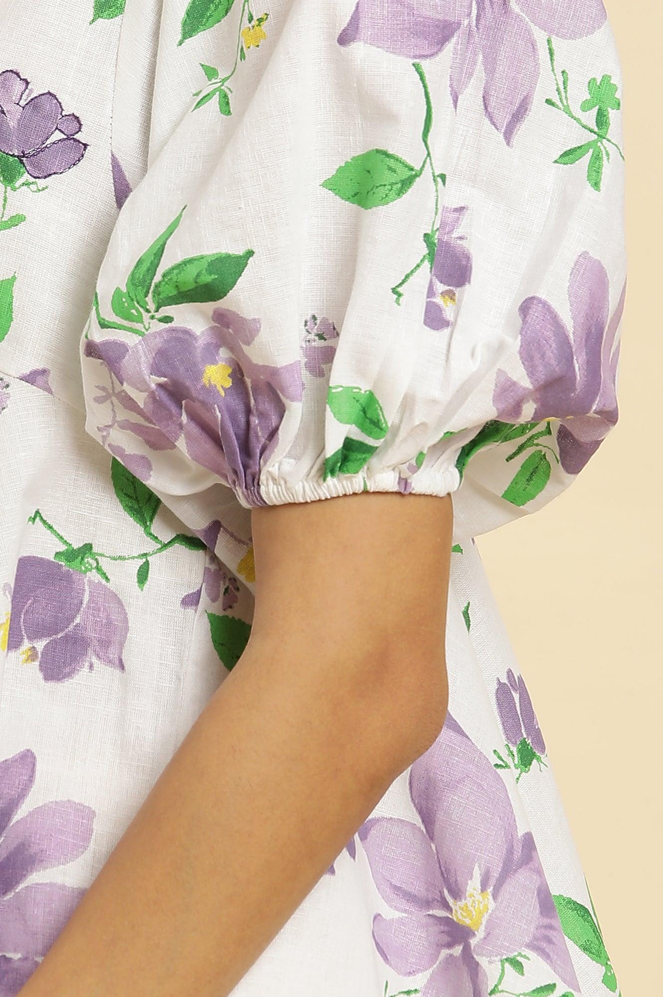 Ecru Floral Printed Peplum Top - wforwoman