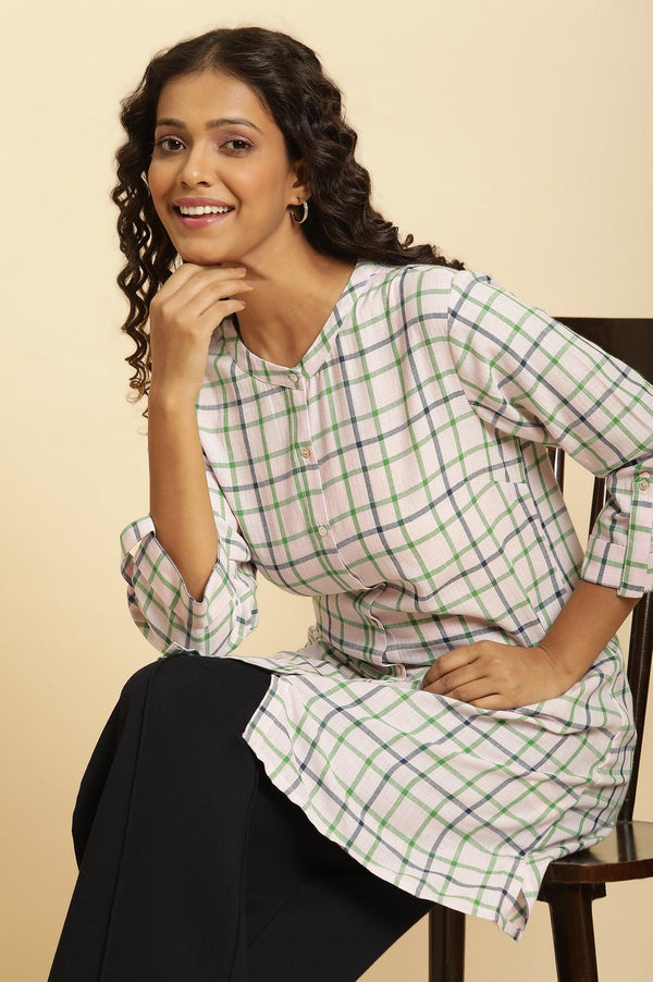 Ecru Check Printed Cotton Tunic