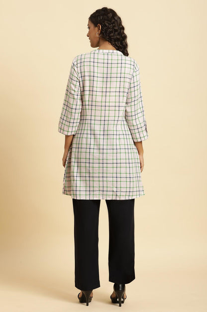Ecru Check Printed Cotton Tunic - wforwoman